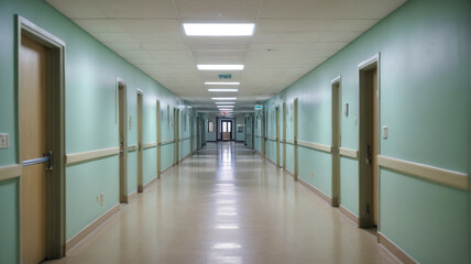 Obraz premium Ethereal whispers: Prowling deserted hospital hallways, where blurred apparitions hint at ethereal whispers of lives once lived, Generative AI