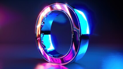 O in Futuristic Style: Three-Dimensional Silver Metal with Technological Blue Glow