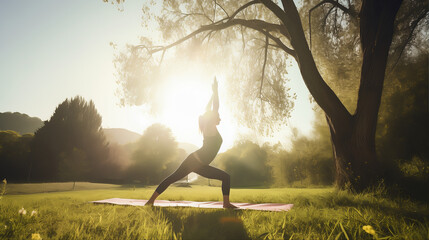 Woman Practicing Yoga in a Serene Park