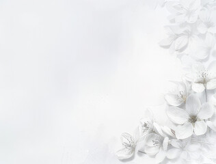 White flowers delicately placed on a textured white background, minimalistic