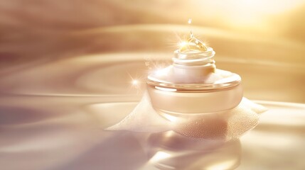 3. Illustrate an exquisite skincare product enveloped in a halo of light, symbolizing its transformative power in nourishing and rejuvenating the skin.