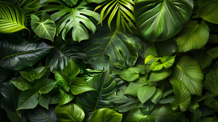 Close up group of background tropical green leaves texture and abstract background. Tropical leaf nature concept