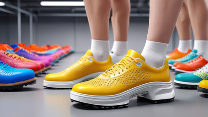 Naklejka premium Footwear Finesse: Prowling the shoe factories where precision and design converge to create footwear that blends fashion with function, Generative AI