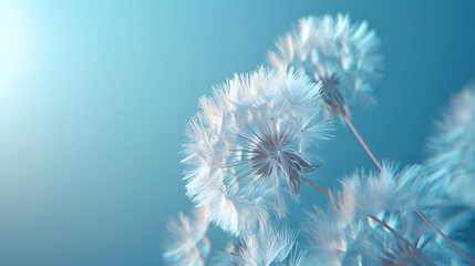 close up of dandelion on the blue background