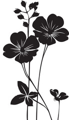 set of black silhouettes of leaves and flowers