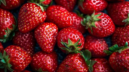 Vibrant close-up of fresh, ripe strawberries with pronounced seeds and lush red coloring