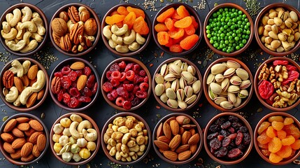 Assorted nuts and dried fruits collection, Perfect for healthy snacking