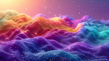 Fototapeta premium Dreamlike Rainbow Hills: Enchanting Cosmic Landscape with Vibrant Colors and Sparkling Stars, AI Generated