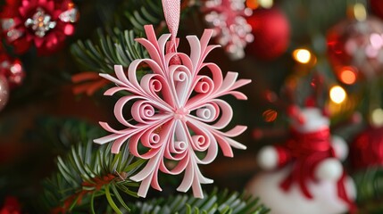 Quilled Snowflake Decoration in Pink for Christmas