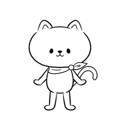 スカーフをつけた白黒の猫のイラスト