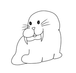Continuous line hand drawn of Walrus or seal. Doodle vector illustration