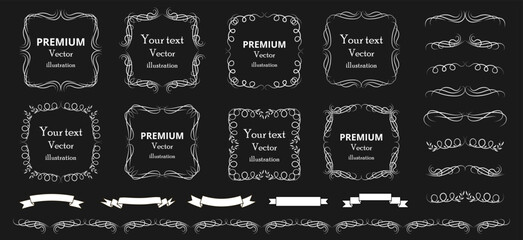 Calligraphic design elements . Decorative swirls or scrolls, vintage frames , flourishes, labels and dividers. Retro vector illustration