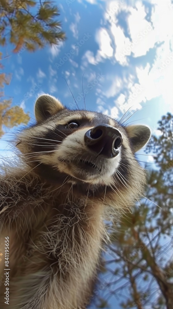 Canvas Prints a close up of a raccoon looking up at the sky