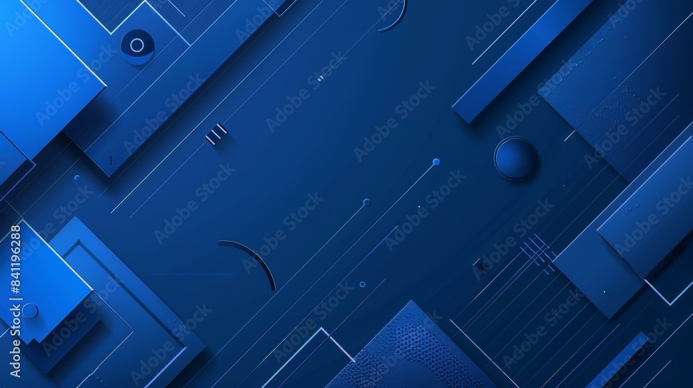 Poster create a blue background featuring geometric shapes and lines, adding a modern and dynamic feel suit