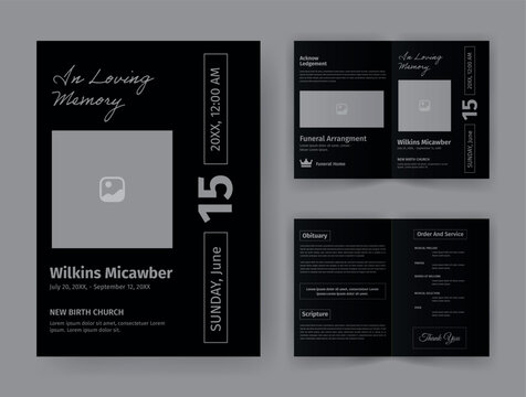 Funeral  Template for Memorial Program. Minimalist Bifold Brochure Design Layout.