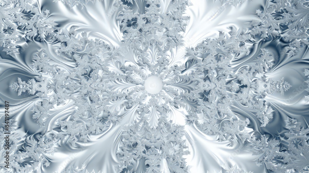 Poster create a texture resembling the complex, fractal-like patterns of a snowflake, with symmetrical shap