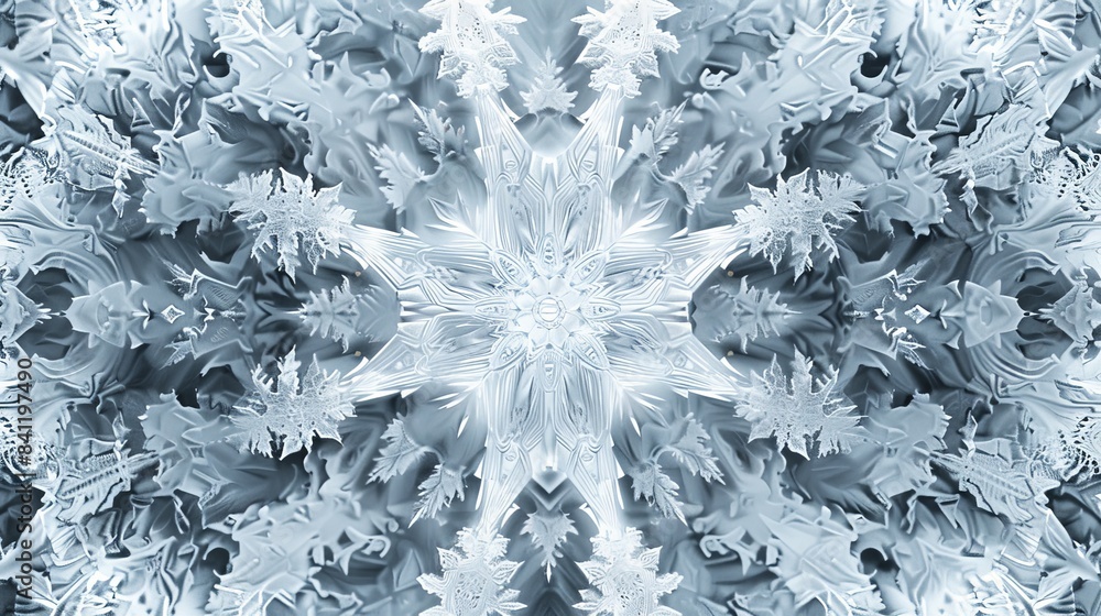 Poster create a texture resembling the complex, fractal-like patterns of a snowflake, with symmetrical shap