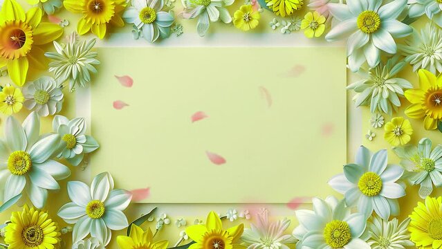 Blank paper for text copy space with pastel colour background and daffodil and chrysanthemum flowers, greeting card ilustration for International friendship day