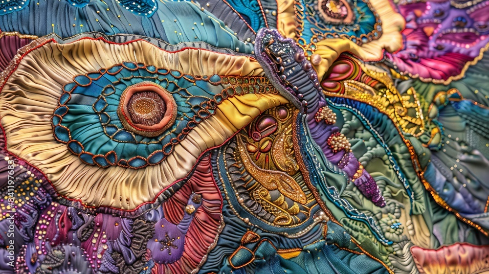 Poster create a texture resembling the delicate, layered patterns of butterfly wings, with vibrant colors a
