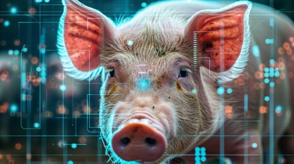 A farmer uses facial recognition software to identify and track the genetic lineage of their pigs employing AI for more precise and efficient schemes.