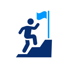 Icon of a person climbing steps to a flag.