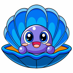 Blue Mussel pearl lies vector Illustration