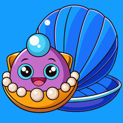 Blue Mussel pearl lies vector Illustration