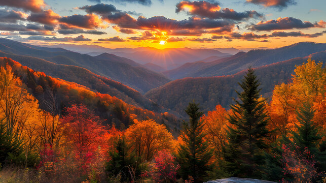 Great Smoky Mountains, autumn sunrise Tennessee