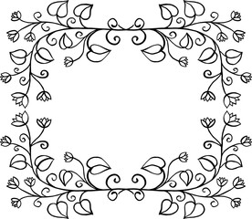 Frame made of twigs with leaves and flowers. Vector illustration.