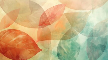 Create an abstract background inspired by nature, using leaf-like shapes and natural colors to evoke a sense of organic beauty and tranquility.