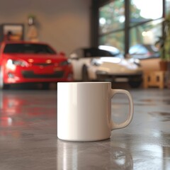 White Coffee Mug 15Oz Mockup, On Cars Background
