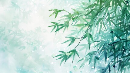 Naklejka premium Serene Bamboo Leaves in Watercolor Style, Generative AI