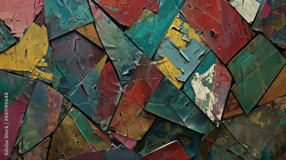 Poster create an abstract piece that explores the theme of identity and self-discovery, using fragmented sh