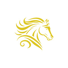 Gold and White Line Art Horse Illustration