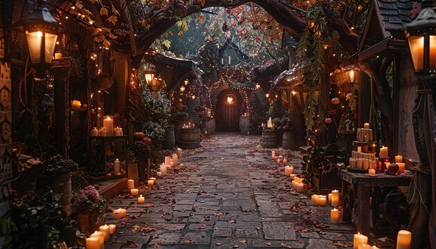 Magical Halloween event with witches, wizards, potion making, and enchanted forest decorations