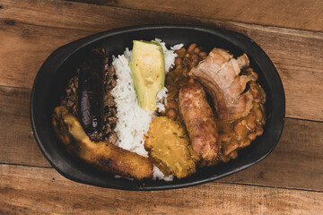 Paisa tray the most representative dish of Colombia and the emblem of Antioquia gastronomy