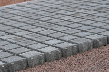 Tiefbau, Einbau von Pflastersteinen aus Beton
