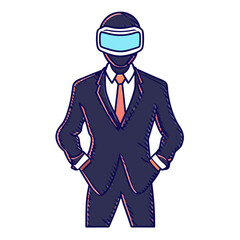  business man s wearing a VR BOX on his face