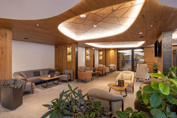 Hotel lounge interior in the evening