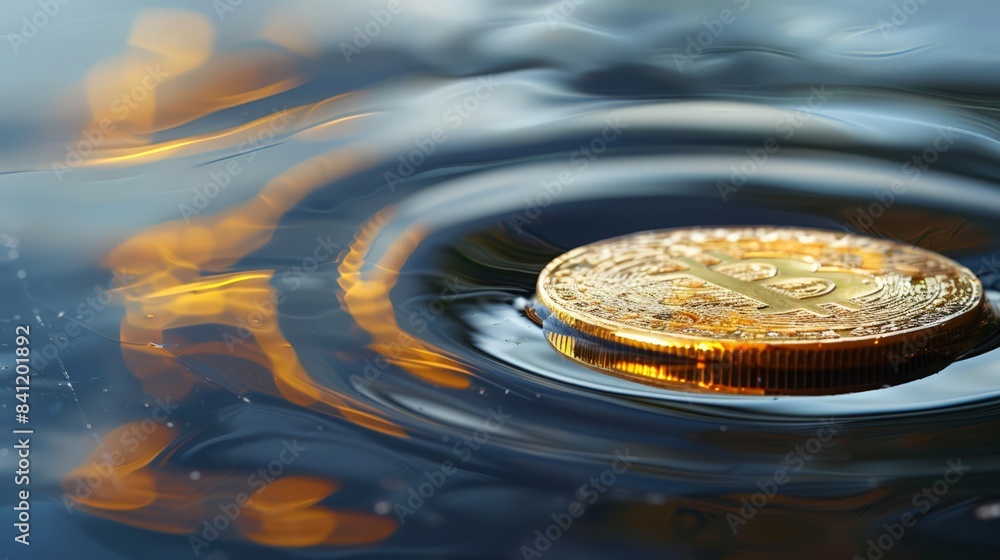 Aufkleber create an image of a golden coin spinning on a reflective surface, emphasizing the volatility and dy