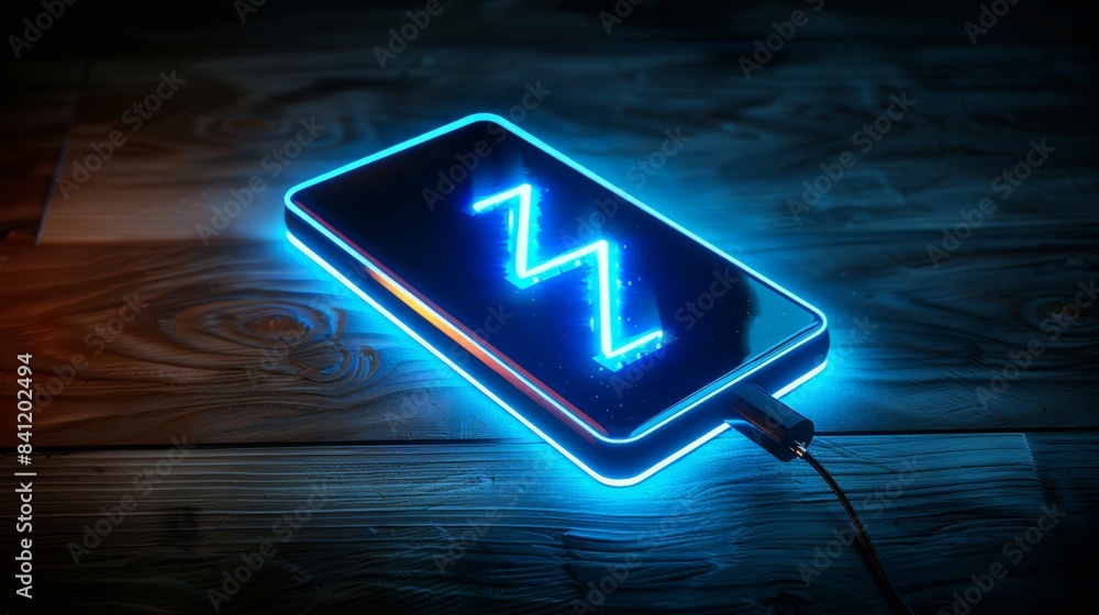 Poster create an image of a smartphone being charged with a power bank, symbolizing the need for portable p