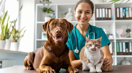 The veterinarian with dog and cat
