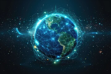 Global network connection covering the earth with lines of innovative perceptron
