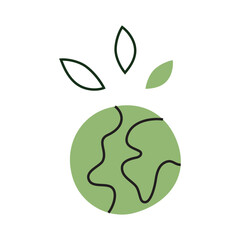 Abstract vector illustration of planet Earth with leaves on top, symbolizing ecology and environmental protection. Eco-friendly concept, green living, sustainability, conservation. Flat cartoon style