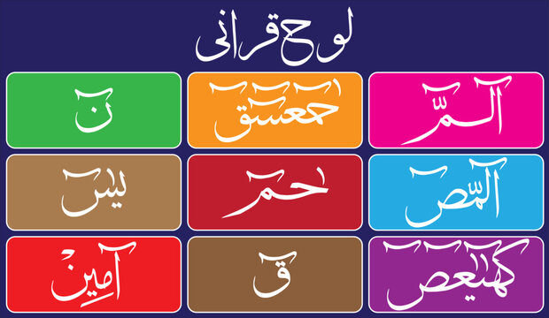loh e qurani in arabic text, islamic muslim, muticolor qurnic arabic,calligraphy khatati, isolate on the blue background