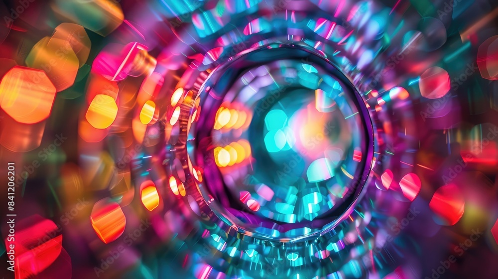 Poster abstract colorful background in a circular shape with bokeh lights