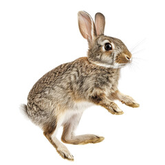 Fototapeta premium Adorable brown rabbit with fluffy fur and big ears, isolated on white background, perfect for animal-themed designs.