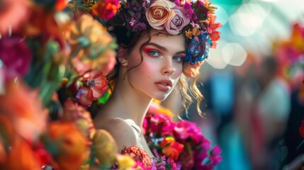 A woman with a flower crown on her head