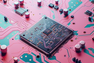 Close up of a computer chip, a circuit component on a motherboard