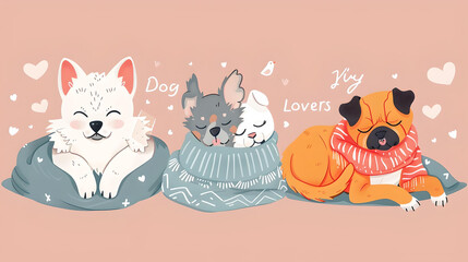 Fototapeta premium Cute Dogs Wrapped in Blankets Illustration